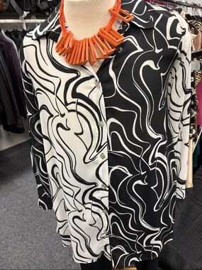 Joseph Ribkoff Black and White Abstract Button-Up Shirt